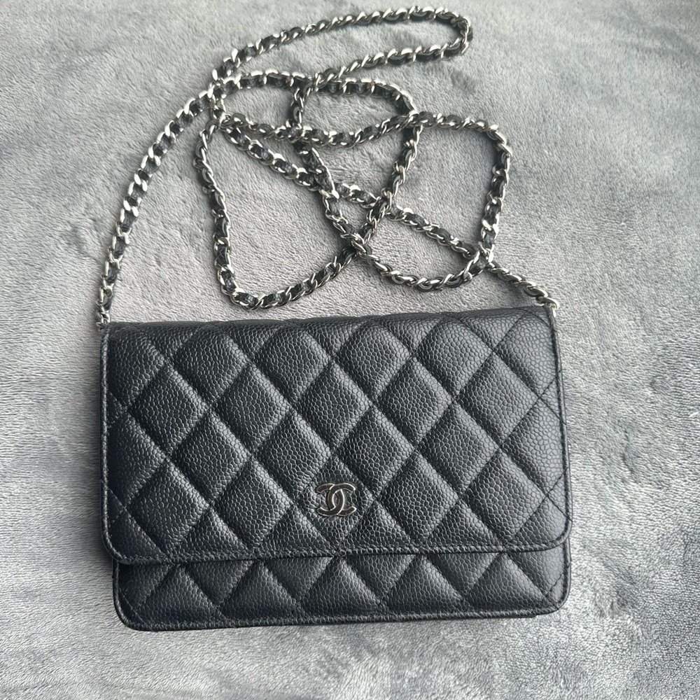 Chanel Black Quilted Crossbody Bag with Silver Chain